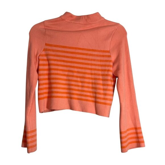 Anthropologie Moth Mock Neck Bell Sleeve Striped Sweater Size M/L Coral Orange - Picture 3 of 7